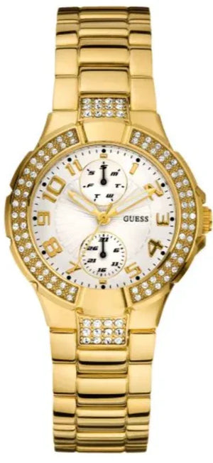 Guess Mini Prism Diamonds White Dial Gold Steel Strap Watch for Women - W15072L1 Authentic Buy Shop Now