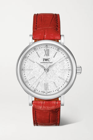 IWC Portofino Automatic Diamonds Silver Dial Red Leather Strap Watch for Women - IW357408 Authentic Buy Shop Now