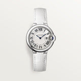 Cartier Ballon Bleu De Cartier Silver Dial White Leather Strap Watch for Women - W6920086 Authentic Buy Shop Now