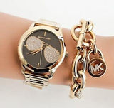 Michael Kors Hartman Analog Quartz Black Dial Gold Steel Strap Watch For Women - MK3647 Authentic Buy Shop Now