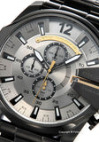 Diesel Mega Chief Chronograph Grey Dial Black Steel Strap Watch For Men - DZ4479 Authentic Buy Shop Now
