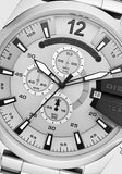 Diesel Mega Chief Chronograph Silver Dial Silver Steel Strap Watch For Men - DZ4501 Authentic Buy Shop Now
