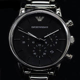 Emporio Armani Chronograph Black Dial Silver Steel Strap Watch For Men - AR1853 Authentic Buy Shop Now