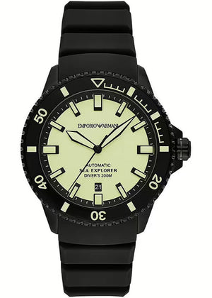 Emporio Armani Sea Explorer Automatic Yellow Dial Black Silicone Strap Watch For Men - AR60085 Authentic Buy Shop Now