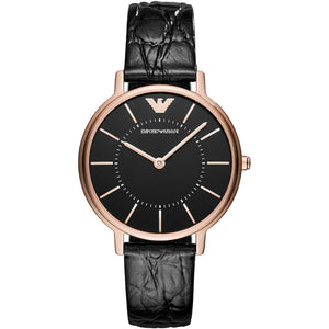 Emporio Armani Kappa Quartz Black Dial Black Leather Strap Watch For Women - AR11064 Authentic Buy Shop Now