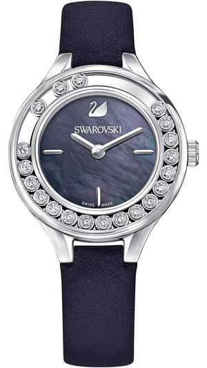 Swarovski Lovely Crystals Mother of Pearl Black Dial Black Leather Strap Watch for Women - 5242898 Authentic Buy Shop Now