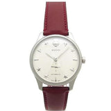 Gucci G Timeless Automatic Silver Dial Red Leather Strap Watch For Men - YA126346 Authentic Buy Shop Now