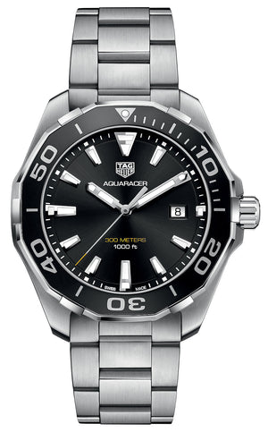 Tag Heuer Aquaracer Quartz Black Dial Silver Steel Strap Watch for Men - WAY101A.BA0746 Authentic Buy Shop Now