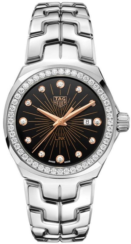 Tag Heuer Link Quartz Diamonds Black Dial Silver Steel Strap Watch for Men - WBC131G.BA0649 Authentic Buy Shop Now