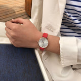 Emporio Armani Gianni T Bar Silver Dial Red Leather Strap Watch For Women - AR1876 Authentic Buy Shop Now