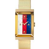 Gucci G-Frame Mother of Pearl Dial Yellow Gold Mesh Bracelet Watch For Women - YA147410 Authentic Buy Shop Now
