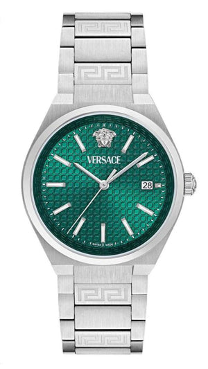 Versace V-Auria Quartz Green Dial Silver Steel Strap Watch for Men - VE0F00125 Authentic Buy Shop Now