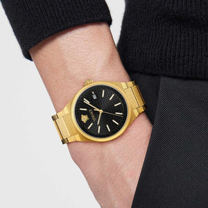 Versace V-Auria Quartz Black Dial Gold Steel Strap Watch for Men - VE0F00525 Authentic Buy Shop Now