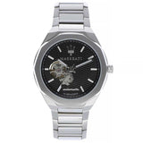 Maserati Stile Skeleton Automatic Black Dial Silver Steel Strap Watch For Men - R8823142002 Authentic Buy Shop Now
