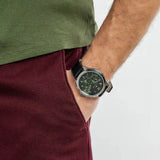 Tommy Hilfiger Asher Chronograph Green Dial Black Leather Strap Watch For Men - 1791856 Authentic Buy Shop Now