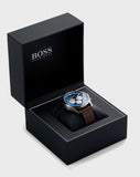 Hugo Boss Pioneer Chronograph Blue Dial Brown Leather Strap Watch For Men - 1513709 Authentic Buy Shop Now