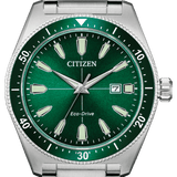 Citizen Eco Drive Vintage Green Dial Silver Steel Strap Watch For Men - AW1598-70X Authentic Buy Shop Now
