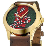 Gucci Le Marche Des Merveilles Green and Red Dial Brown Leather Strap Unisex Watch - YA1264012 Authentic Buy Shop Now