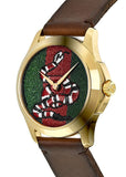 Gucci Le Marche Des Merveilles Green and Red Dial Brown Leather Strap Unisex Watch - YA1264012 Authentic Buy Shop Now