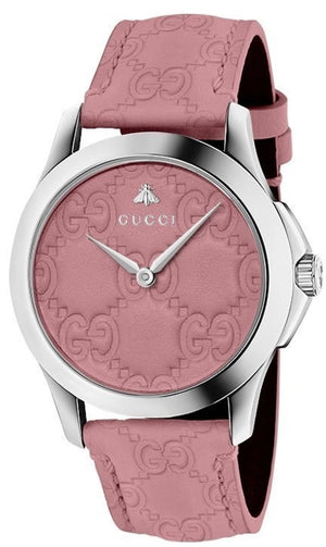 Gucci G Timeless Quartz Candy Pink Dial Pink Leather Strap Watch For Women - YA1264030 Authentic Buy Shop Now