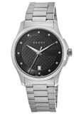 Gucci G Timeless Diamonds Black Dial Silver Steel Strap Watch For Men - YA126456 Authentic Buy Shop Now