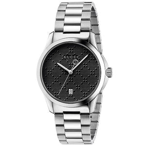 Gucci G Timeless Black Dial Silver Steel Strap Watch For Men - YA126460 Authentic Buy Shop Now