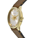 Gucci G Timeless Quartz Silver Dial Brown Leather Strap Watch For Women - YA1265022 Authentic Buy Shop Now