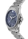 Gucci G Timeless Diamonds Mother of Pearl Black Dial Silver Mesh Bracelet Watch For Women - YA126507 Authentic Buy Shop Now