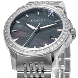 Gucci G Timeless Diamonds Mother of Pearl Black Dial Silver Mesh Bracelet Watch For Women - YA126507 Authentic Buy Shop Now