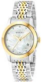 Gucci G Timeless Diamonds Mother of Pearl Dial Two Tone Mesh Bracelet Watch for Women - YA126513 Authentic Buy Shop Now
