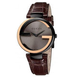 Gucci Interlocking G 18K Gold Black Dial Brown Leather Strap Watch For Women - YA133304 Authentic Buy Shop Now
