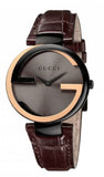 Gucci Interlocking G 18K Gold Black Dial Brown Leather Strap Watch For Women - YA133304 Authentic Buy Shop Now