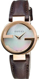 Gucci G Interlocking Mother of Pearl Dial Brown Leather Strap Watch For Women - YA133516 Authentic Buy Shop Now