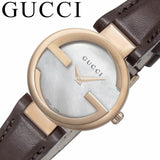 Gucci G Interlocking Mother of Pearl Dial Brown Leather Strap Watch For Women - YA133516 Authentic Buy Shop Now