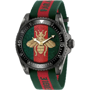 Gucci Dive Green & Red Dial Green & Red Nylon Strap Watch For Men - YA136216 Authentic Buy Shop Now