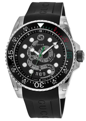 Gucci Dive Quartz Kingsnake Black Dial Black Rubber Strap Watch For Men - YA136217 Authentic Buy Shop Now