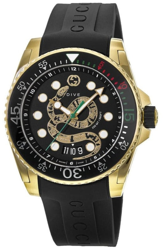 Gucci Dive Quartz Black Dial Black Rubber Strap Watch For Men - YA136219 Authentic Buy Shop Now