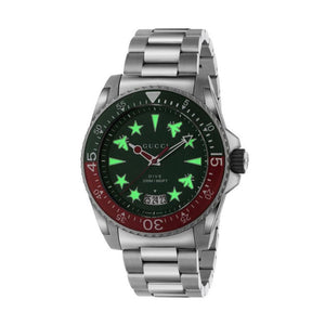 Gucci Dive Quartz Green Dial Silver Steel Strap Watch For Men - YA136222 Authentic Buy Shop Now
