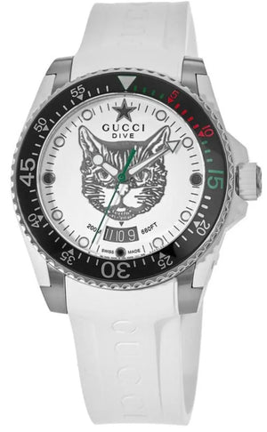 Gucci Dive Tiger White Dial White Rubber Strap Watch For Men - YA136329 Authentic Buy Shop Now