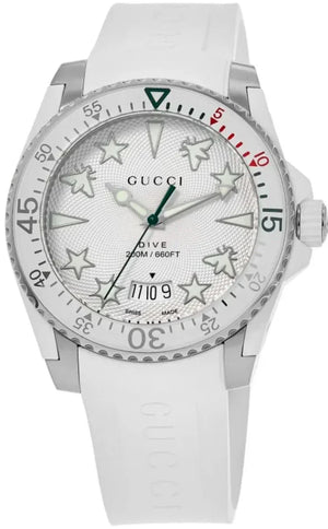 Gucci Dive Quartz White Dial White Rubber Strap Watch For Men - YA136337 Authentic Buy Shop Now