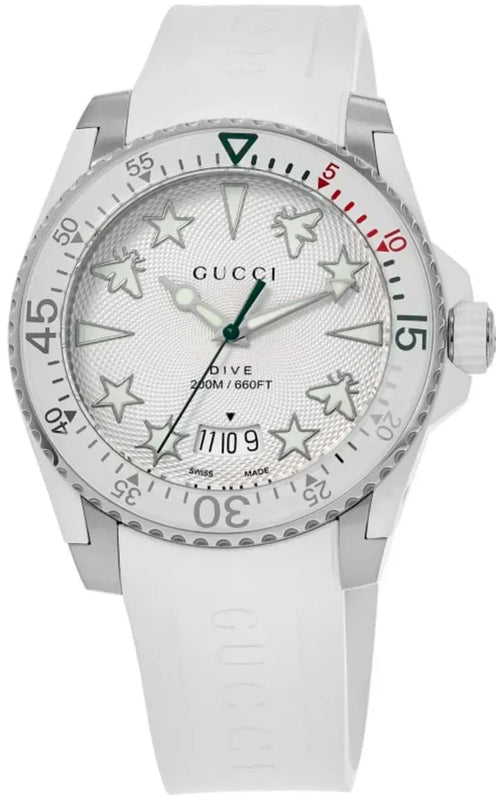 Gucci Dive Quartz White Dial White Rubber Strap Watch For Men - YA136337 Authentic Buy Shop Now