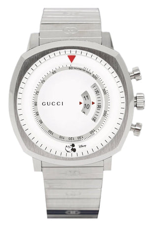 Gucci Grip Chronograph Mickey Mouse White Dial Silver Steel Strap Watch For Men - YA157306 Authentic Buy Shop Now