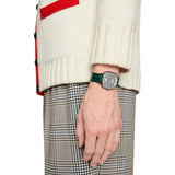 Gucci Grip Quartz Silver Dial Green Leather Strap Watch For Women - YA157404 Authentic Buy Shop Now