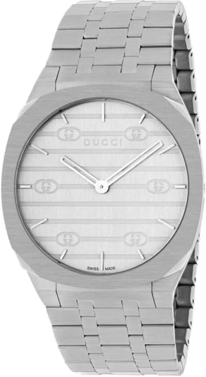 Gucci 25H Quartz Silver Dial Silver Steel Strap Unisex Watch - YA163407 Authentic Buy Shop Now