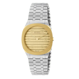 Gucci 25H Quartz Gold Dial Silver Steel Strap Watch for Men - YA163405 Authentic Buy Shop Now