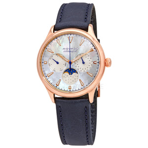 Movado Heritage Celestograf White Mother of Pearl Dial Blue Leather Strap Watch For Women - 3650011 Authentic Buy Shop Now