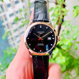 Longines Record Black Dial Black Leather Strap Watch for Men - L2.821.5.57.2 Authentic Buy Shop Now