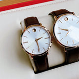Movado Ultra Slim Silver Dial Brown Leather Strap Watch For Women - 0607093 Authentic Buy Shop Now