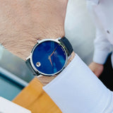 Movado Museum Classic Blue Dial Black Leather Strap Watch for Men - 0607197 Authentic Buy Shop Now