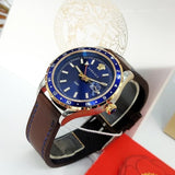 Versace Hellenyium GMT Blue Dial Brown Leather Strap Watch for Men - V11080017 Authentic Buy Shop Now